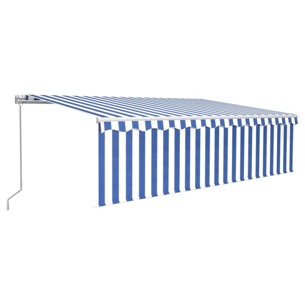 vidaXL Manual Retractable Awning with Blind&LED 5x3m Blue&White Outdoor Awning