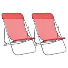 (red) vidaXL Folding Beach Chairs Lounger 2 pcs Textilene and Powder-coated Steel