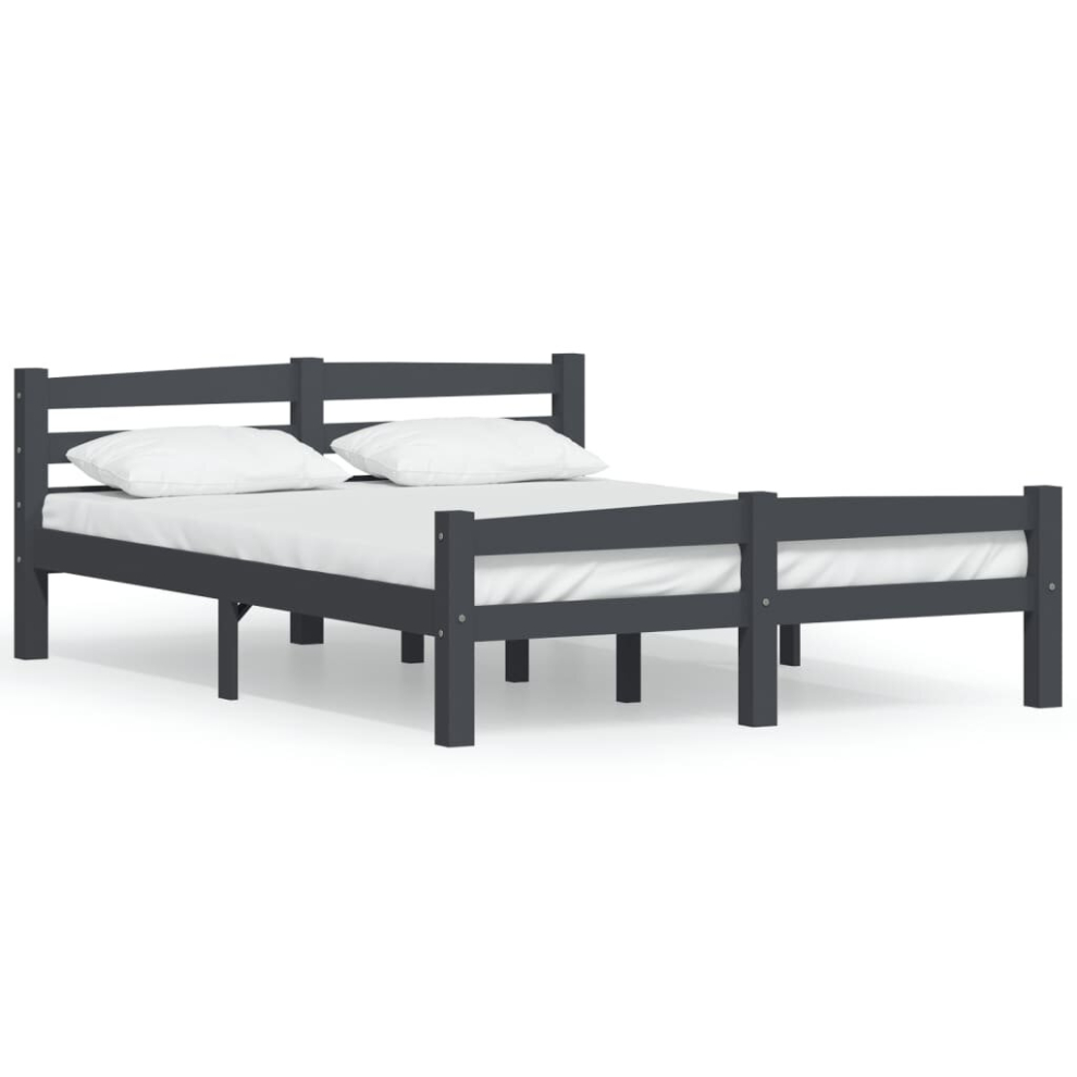 vidaXL Solid Wood Pine Bed Frame Dark Grey 120x200 cm Home Wooden Bedstead