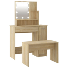 vidaXL Dressing Table Set with LED Sonoma Oak Engineered Wood Makeup Table