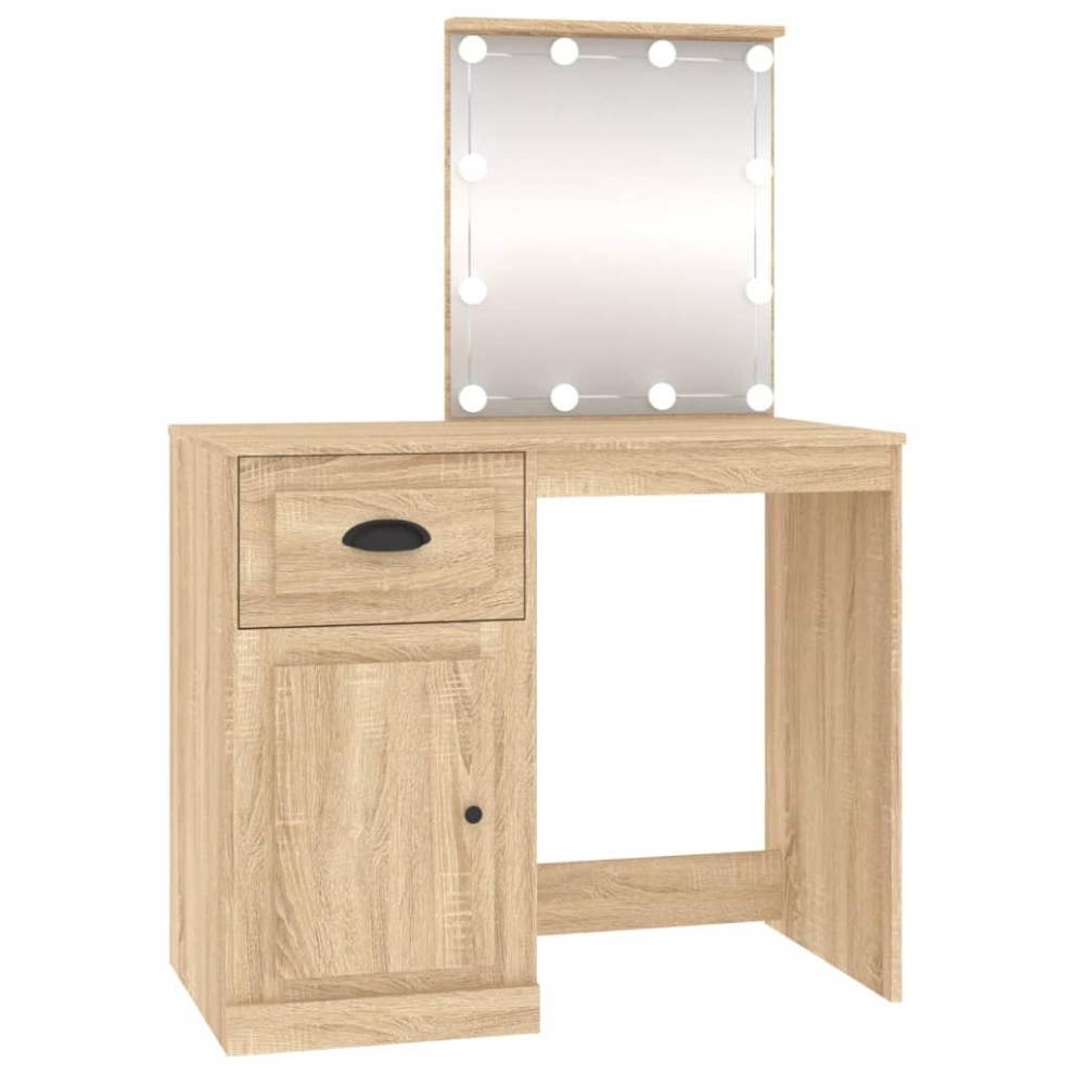 (sonoma oak, with led) vidaXL Dressing Table Vanity Desk Cosmetic Table Makeup Desk Engineered Wood