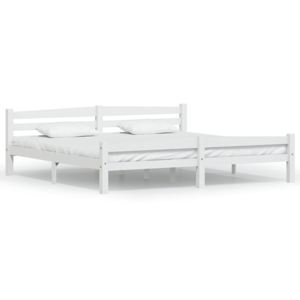 Vidaxl Solid Wood Pine Bed Frame White 200X200 Cm Wooden Bedstead Bed Base