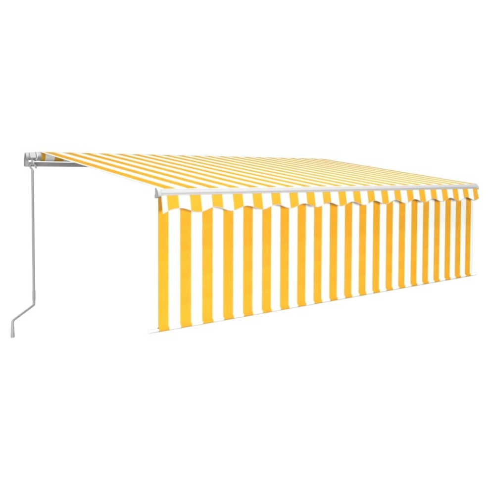 vidaXL Manual Retractable Awning with Blind&LED 5x3m Yellow&White Patio Awning