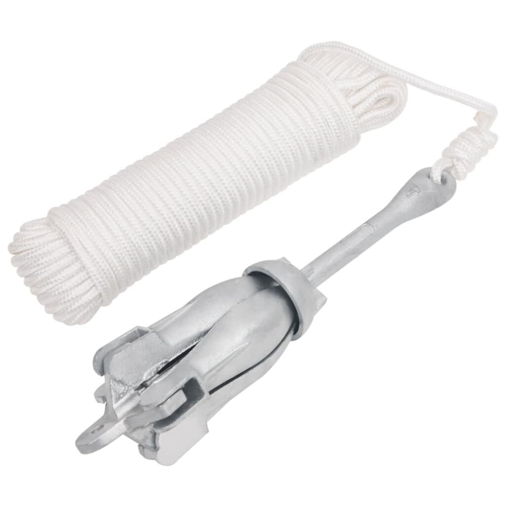 Vidaxl (With Rope, 4 Kg) Folding Anchor Grappling Portable Grapnel Marine Boat Anchor Silver Iron