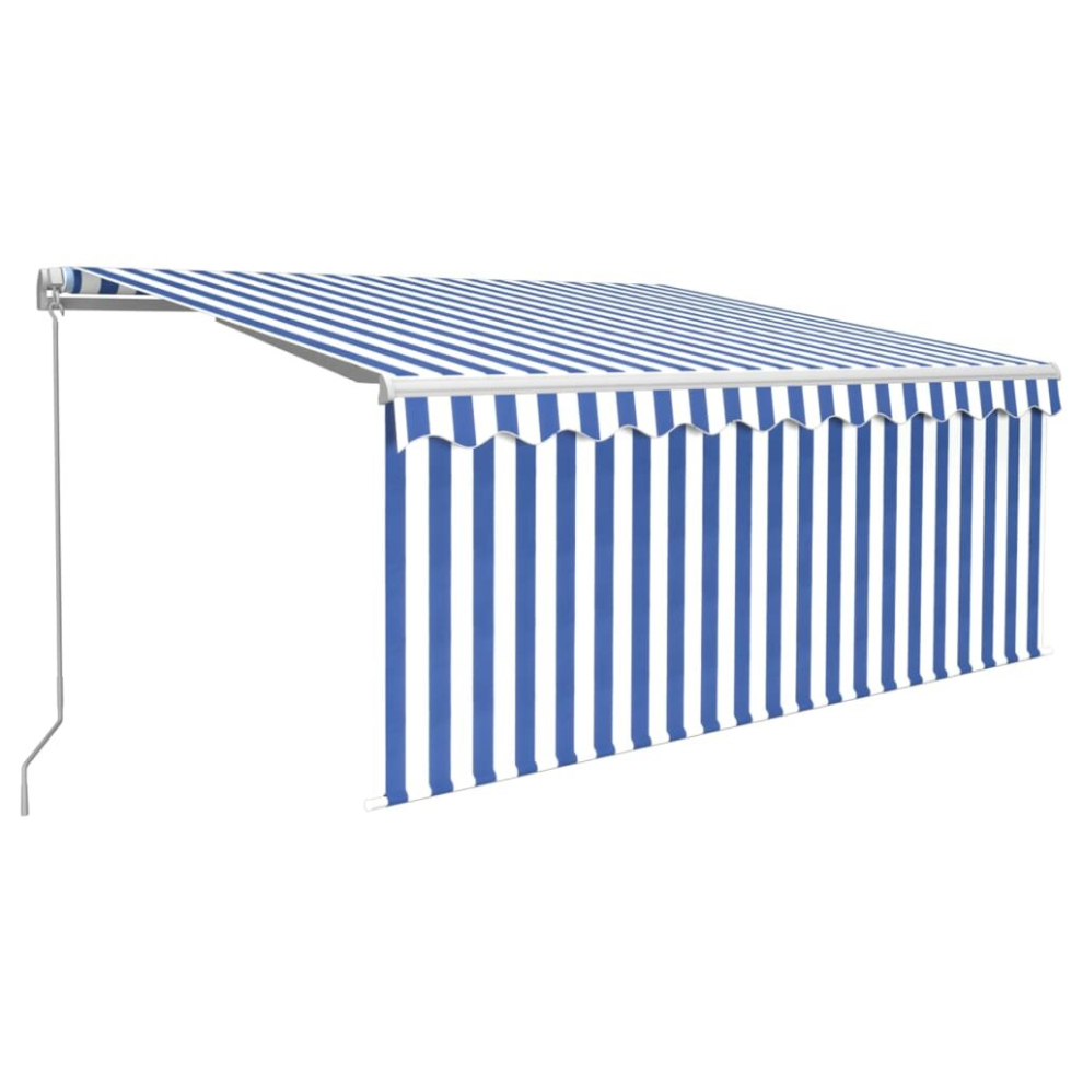 vidaXL Manual Retractable Awning with Blind&LED 3x2.5m Blue&White Patio Awning
