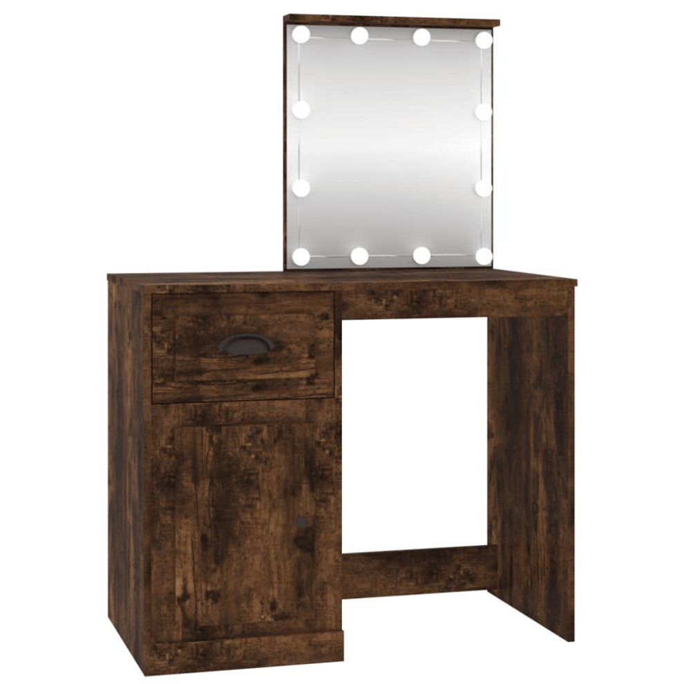 (smoked oak, with led) vidaXL Dressing Table Vanity Desk Cosmetic Table Makeup Desk Engineered Wood