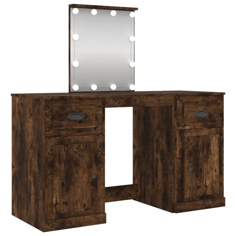 Vidaxl (Smoked Oak) Dressing Table Bedroom Makeup Desk Vanity Desk Cosmetic Table With Led