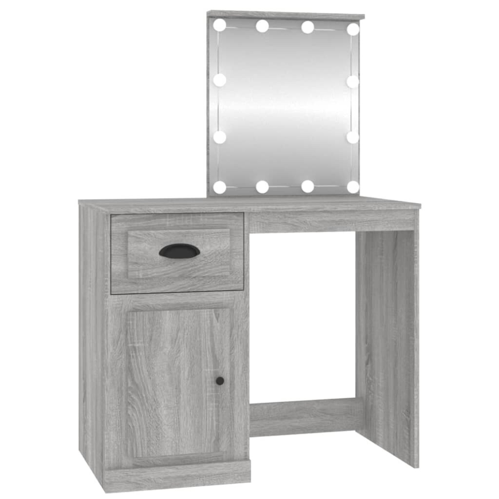 (grey sonoma, With led) vidaXL Dressing Table Vanity Desk Cosmetic Table Makeup Desk Engineered Wood