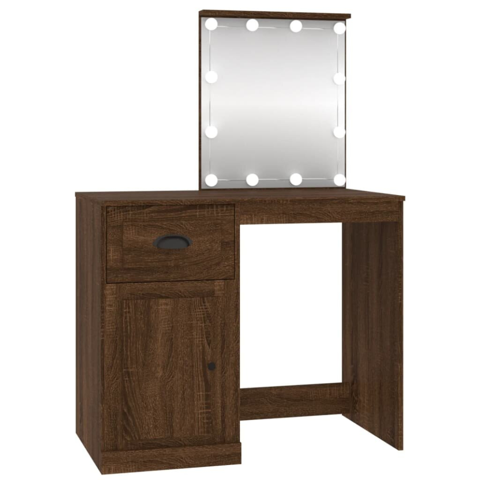 (brown oak, with led) vidaXL Dressing Table Vanity Desk Cosmetic Table Makeup Desk Engineered Wood