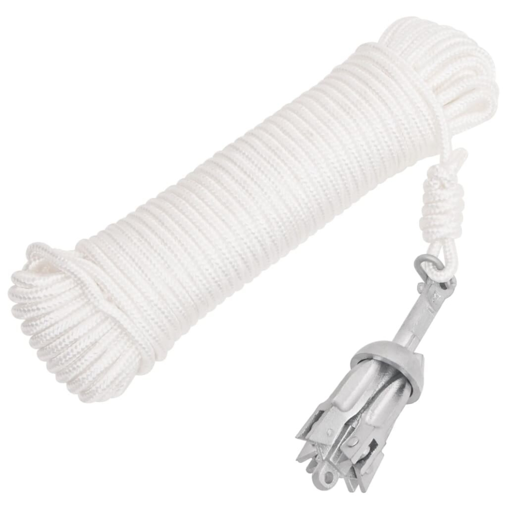 Vidaxl (With Rope, 0.7 Kg) Folding Anchor Grappling Portable Grapnel Marine Boat Anchor Silver Iron