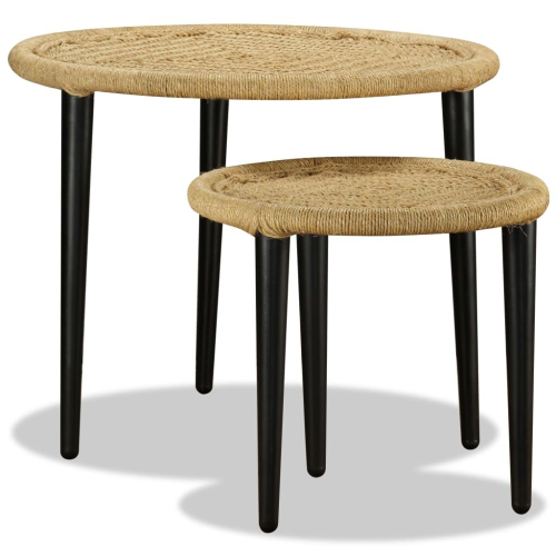 VidaXL vidaXL Round Coffee Table Set Side Table Sofa Couch Table 2 Piece Natural Jute 2