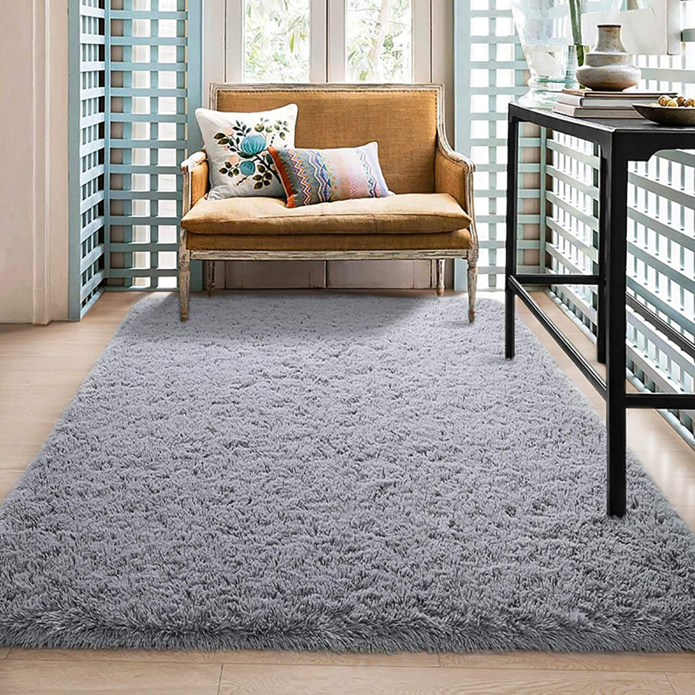 (120 cm x 170 cm (4ft x 5ft 8")-Living Room Rugs, Grey) Anti-Slip Super Soft Mat Living Room Bedroom Carpet Rug