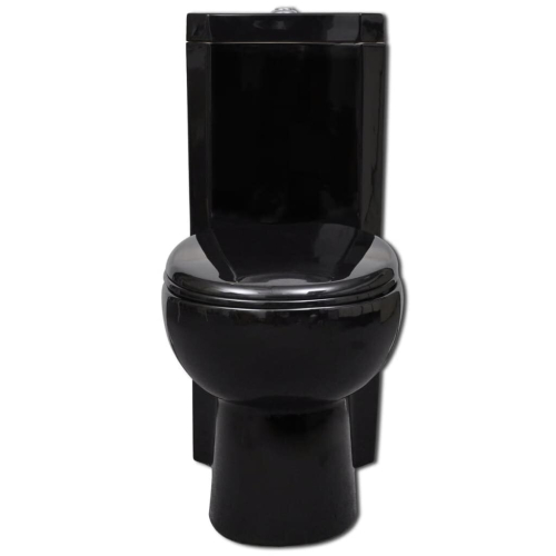 VidaXL vidaXL WC Ceramic Bathroom Corner Toilet Black Soft-close Seat Water Saving 1