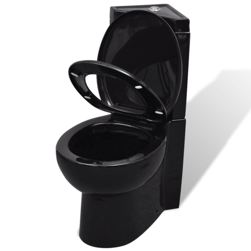 VidaXL vidaXL WC Ceramic Bathroom Corner Toilet Black Soft-close Seat Water Saving 2