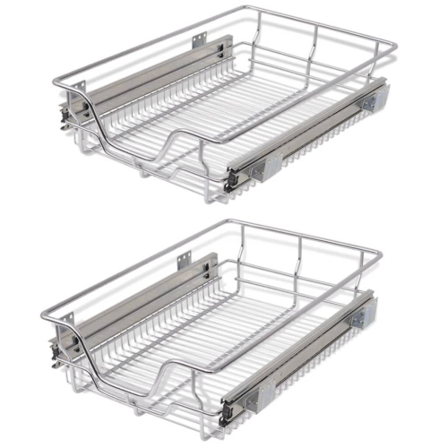VidaXL 2 pcs Pull-Out Wire Baskets Kitchen Base Larder Units Storage Organiser 400 mm 1