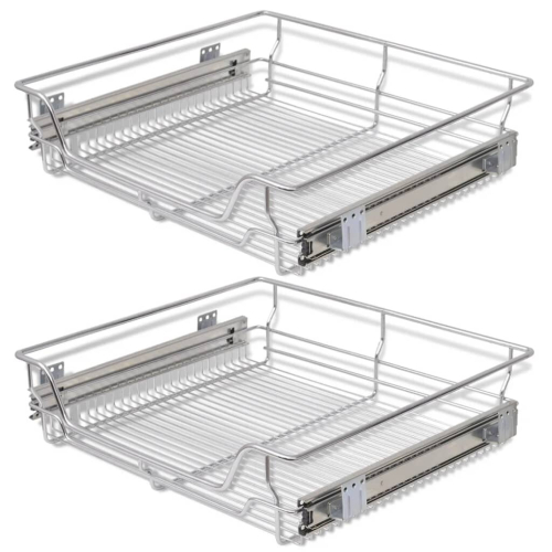 VidaXL vidaXL 2x Pull-Out Wire Baskets Silver 600mm Kitchen Utensil Holder Rack Unit 1