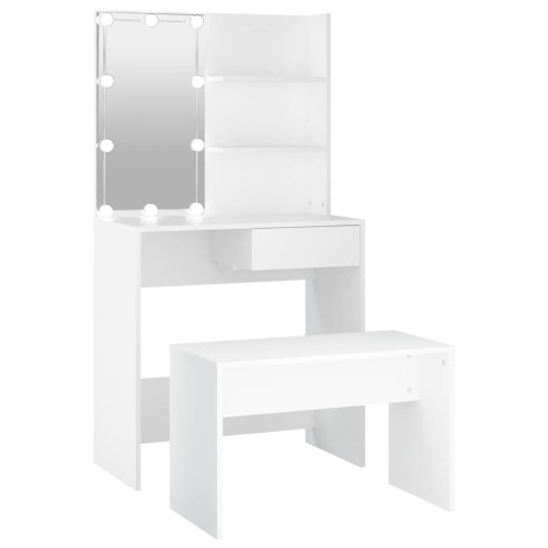 VidaXL vidaXL Dressing Table Set with LED White Engineered Wood Makeup Vanity Desk 2