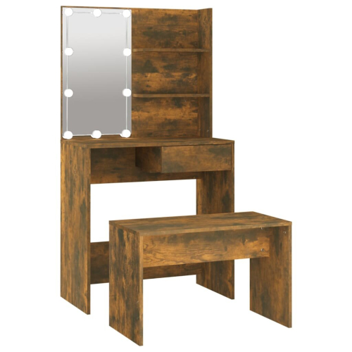VidaXL vidaXL Schminktisch-Set mit LED Räuchereiche Holzwerkstoff 2