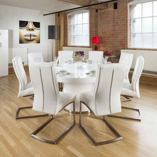 2 Leather Cantilever Dining Chairs White 2