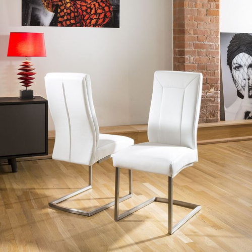 2 Leather Cantilever Dining Chairs White 1