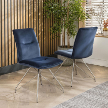 2 Detroit Velvet Dining Chairs Blue