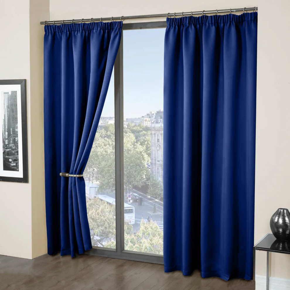 (66" x 54"  (168cm x 137cm), Navy- Pencil Pleat) Thermal Blackout Curtains Pencil Pleat Living Room-image-OPC-PCXHYQ6-NEW
