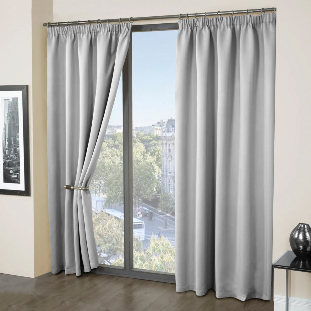 (66" x 90" (168cm x 228cm), Light Grey/ Silver- Pencil Pleat) Thermal Blackout Curtains Pencil Pleat Living Room-image-OPC-PCXHYQW-NEW
