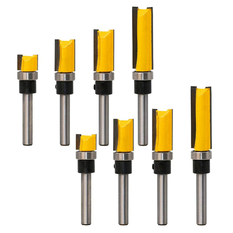 8Pcs Flush Trim Router Bits Top Bearing Router Bit 1/4 Inch Straight Pattern Template Router Bit