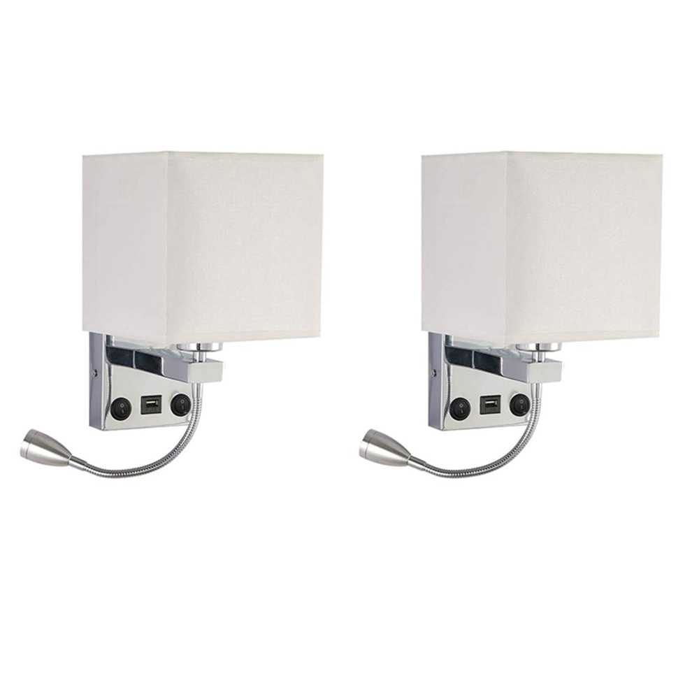 2X Modern LED Wall Lamp Bedside Bedroom Applique Sconce with Switch USB Interior Headboard Home Hotel Wall Lights