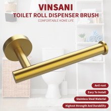1pk Toilet Roll Holder Dispenser Wall Mounted Stainless Steel Modern Style BRUSH GOLDEN 1010076