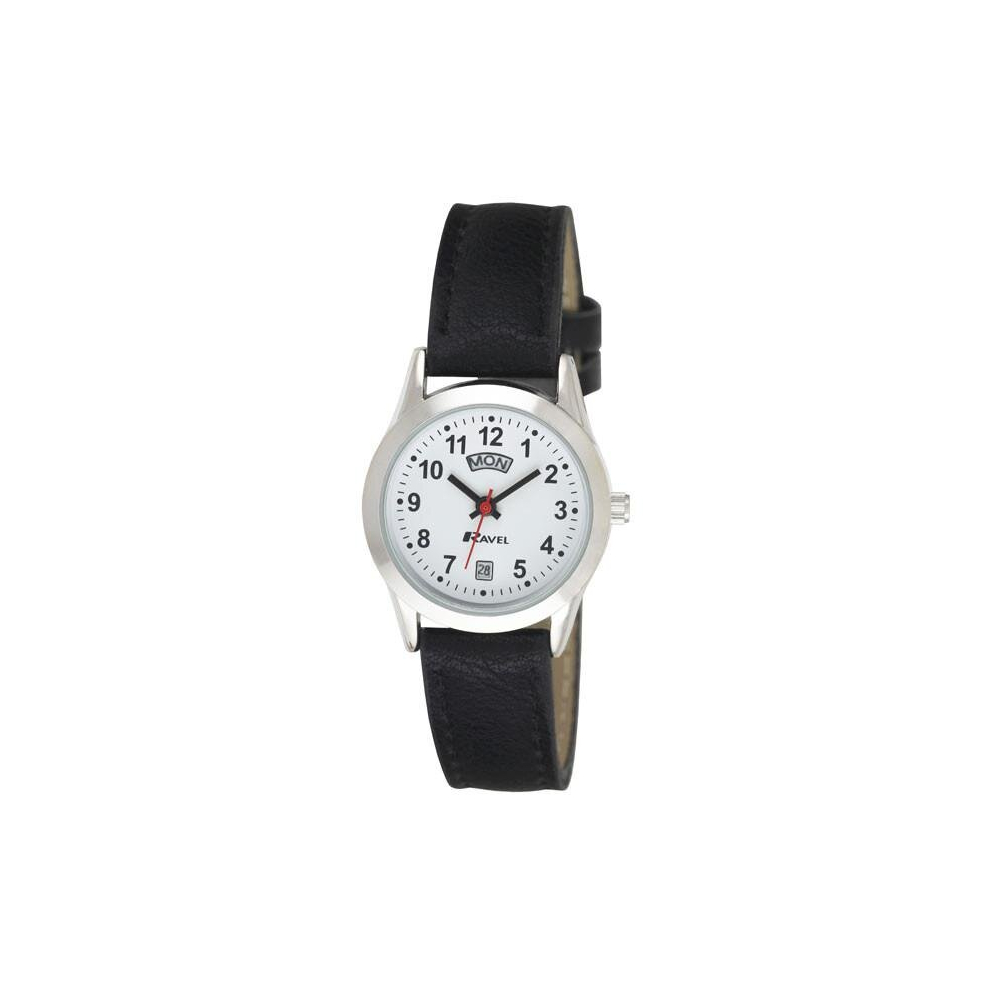 Ravel Ladies Stainless Steel Day/Date Faux Leather Strap Watch R0706.20.2 Silver