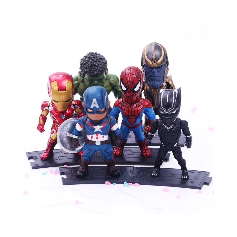 6pcs/set Marvel Avengers Black Panther  Thanos Ironman Spiderman Captain