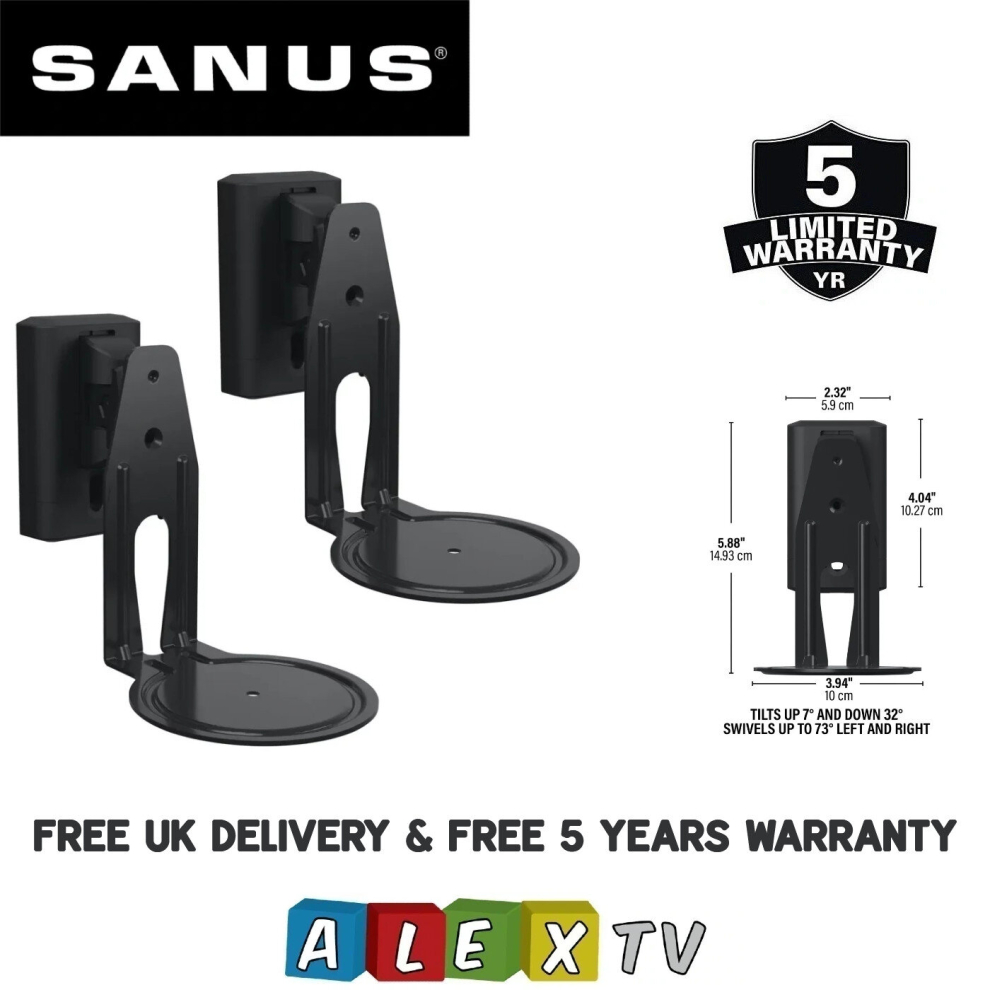 Sanus Wswme12 Adjustable Speaker Wall Mount For Sonos Era 100, Black Pair