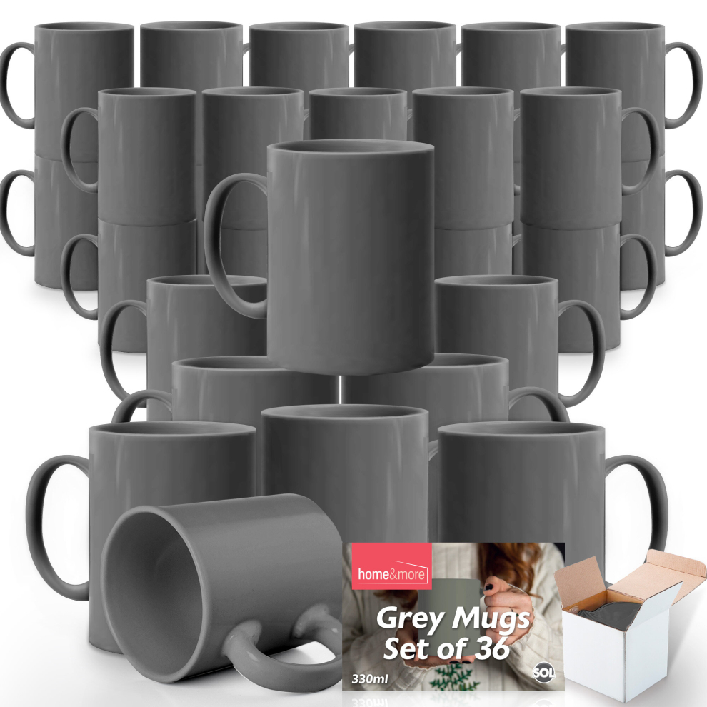 (36 MUGS) 12-36 GREY Mugs 330ml L Ceramic Coffee Tea + Boxes