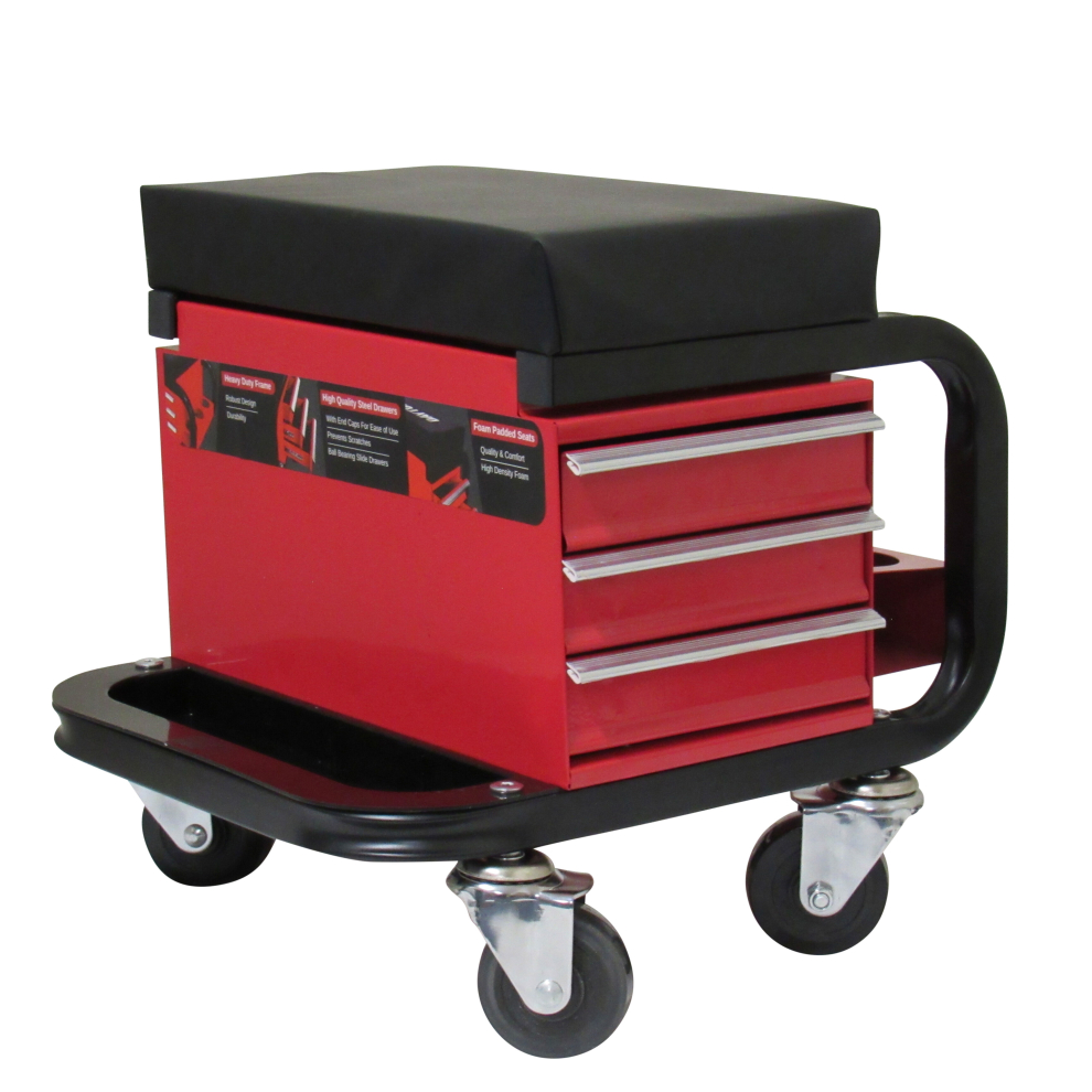 Mechanic Creeper Seat Workshop Trolley With Drawers (Padded Stool)