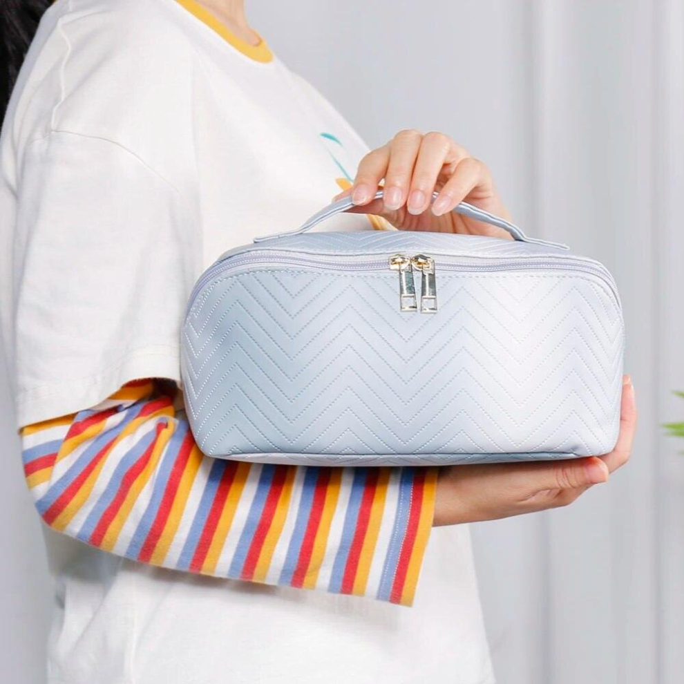 PU Leather Make Up Bag Colorful Wavy Pattern Gradient Wash Bag Large Capacity Portable Cosmetic Cases Zipper MakeUp Tool Pouches