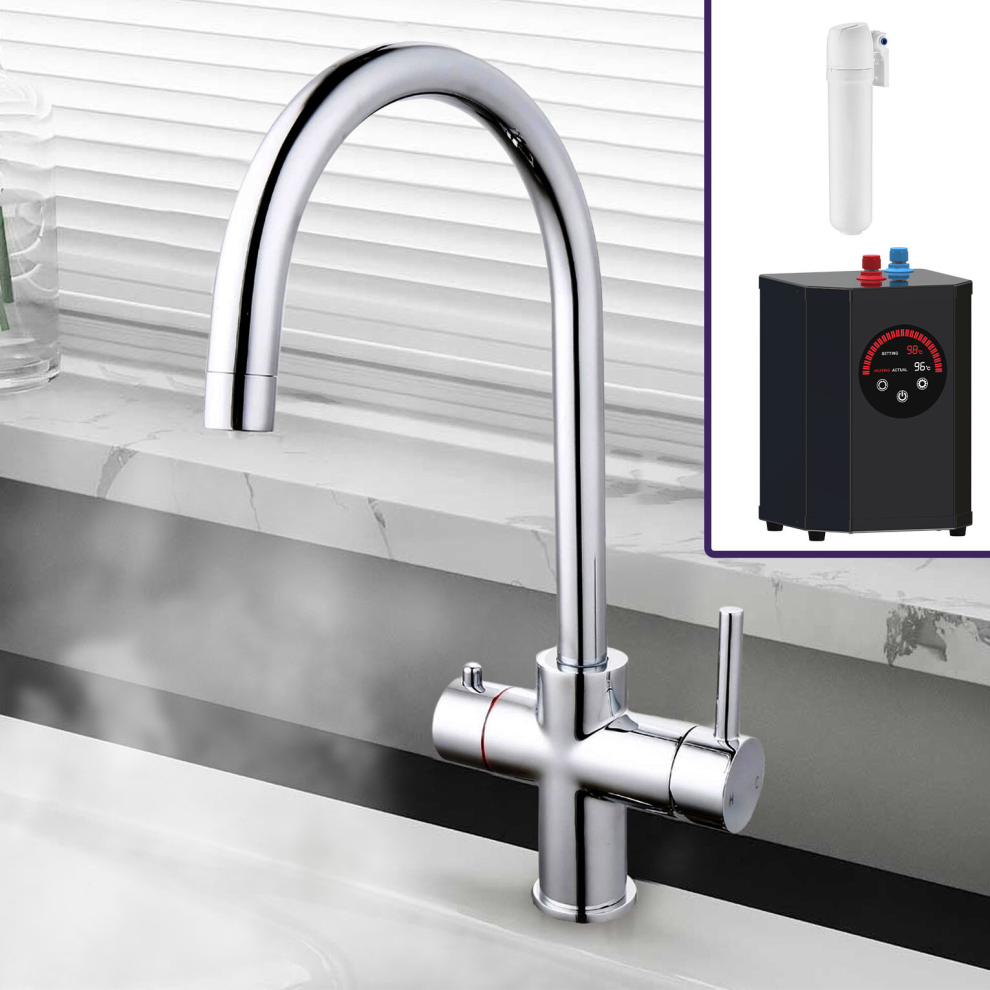 Nes Home Instant Boiling Water Kitchen Single Lever Tap Round Chrome with Tank