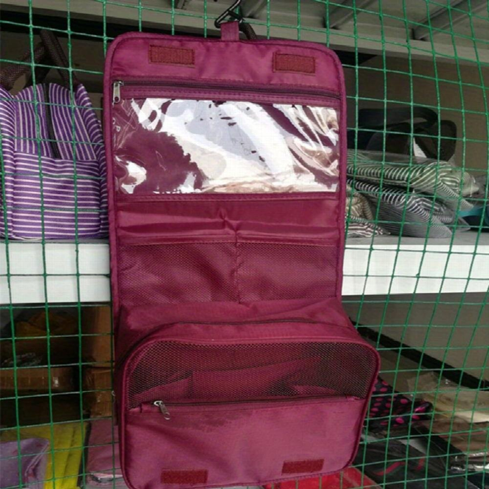 Brown Folding Hangable Hook Cosmetic Bag Large Capacity Portable Makeup Storage Bag Waterproof Nylon Multifunctional Toiletry Bag