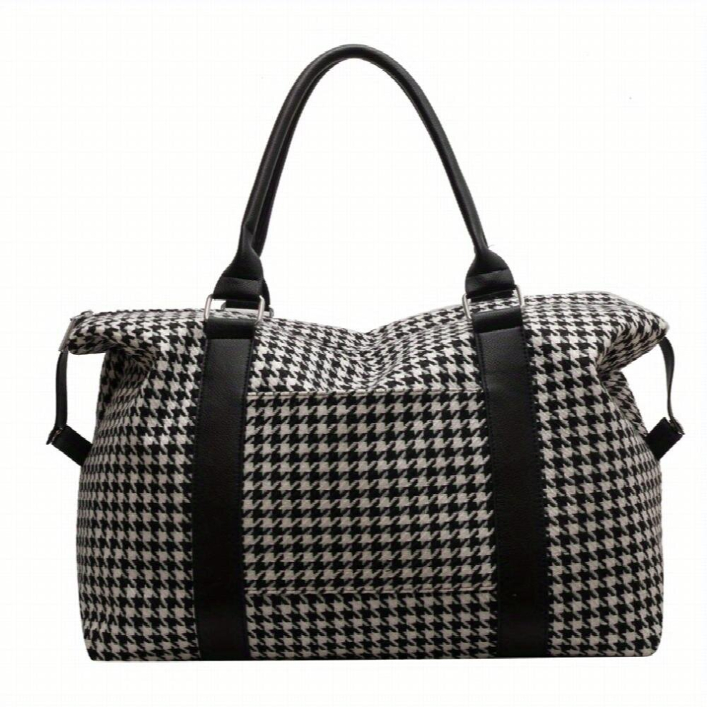 Colorblock Houndstooth Pattern Travel Bag Large Capacity Duffle Bag Lightweight Overnight Bag-image-OPC-PCXMCMK-NEW