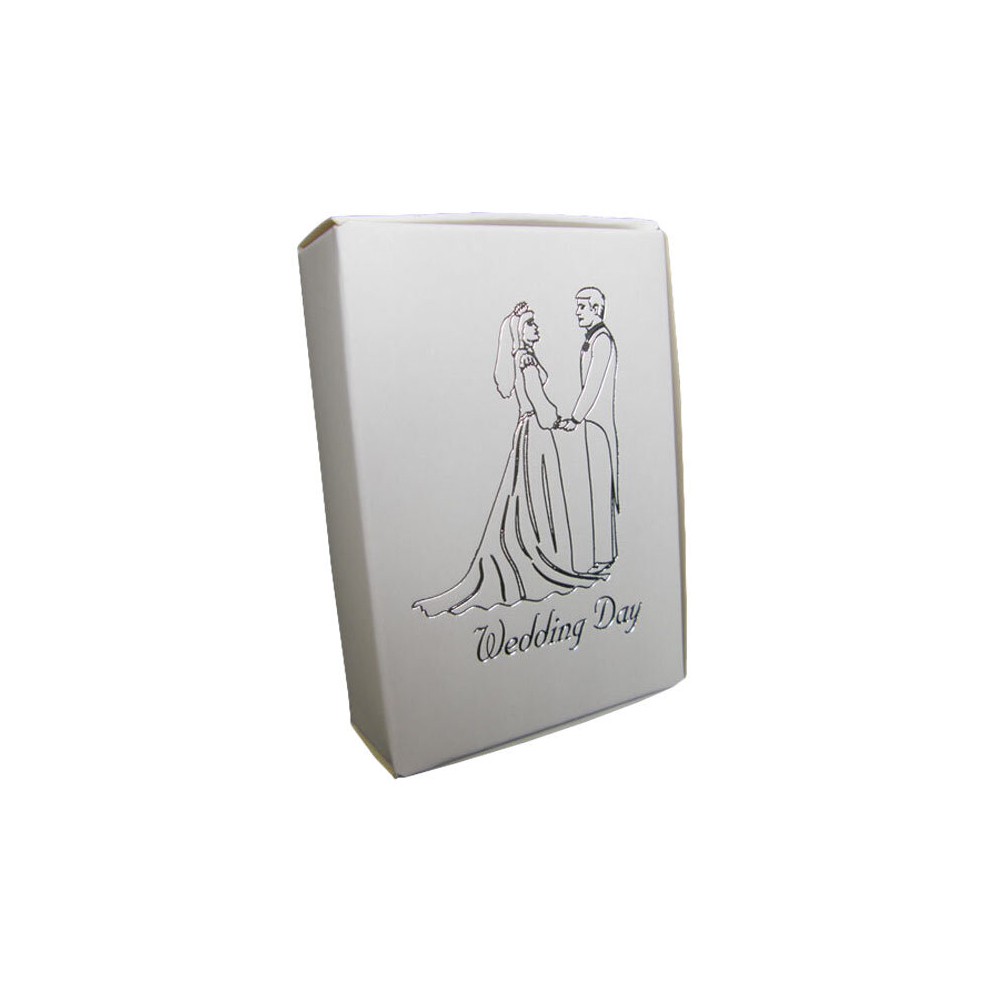 White Cake Boxes with Bride and Groom Wedding Day Print in Silver - Pack of 10