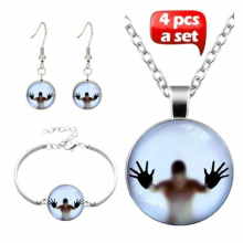 4Pcs/Set Glowing Jewelry,Glowing Pendant Man Behind The Glass art photo glow in the dark necklace Bracelet Earrings