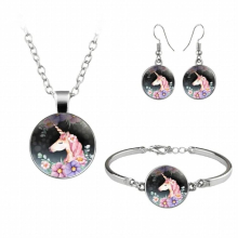 Unicorn Art Photo Jewelry Set Glass Pendant Necklace Earring Bracelet Totally 4 Pcs for Girls Kids Personalized