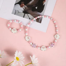 2pcs Wood Beaded Unicorn Mermaid Rainbow Bracelet Necklace Jewelry Sets For Childrens Birthday Wedding Party Jewelry Set