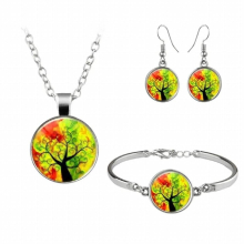Tree Of Life Art Photo Jewelry Set Glass Pendant Necklace Earring Bracelet Totally 4 Pcs for Womens Girl Creative