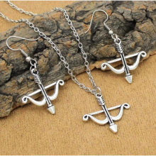 Tibetan Silver Bow and Arrow Necklace Earrings Jewelry Sets For Women Girls Party Gift