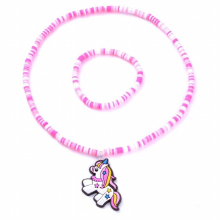 Child Charms Neckalce Bracelet Set Cartoon Clay Beads+Soft Glue Pendant for Girls Children Party Birthday Jewelry