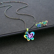 Colorful Jewelry Set Stainless Steel Butterfly Snowflake Pendant Necklace for Women Girls Fairy Music Earrings Collier