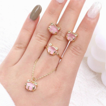 Retro Opal Frog Jewelry Set For Women Girls Piercing Ear Studs Plated Necklace CZ Ring Jewelry Accessories