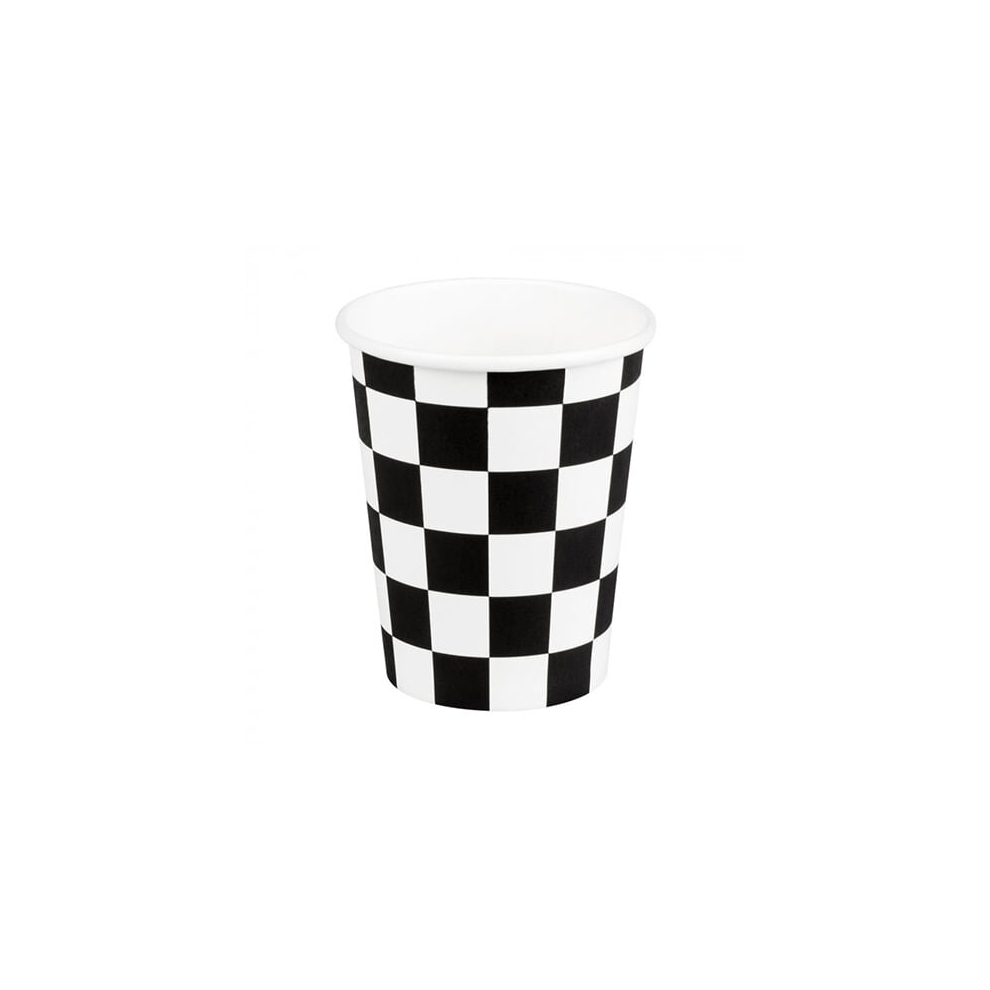 Racing Black And White Chequered Biodegradable Paper Cups 210ml - Pack of 10