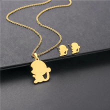 Stainless Steel Monkey Jewelry Sets Charms Animal Earrings Charm Necklace Women Girls Kids Birthday Gift